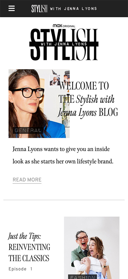 stylish with jenna lyons website design on mobile