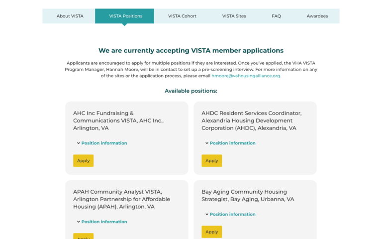 image of virginia housing alliance Open volunteer position listing page